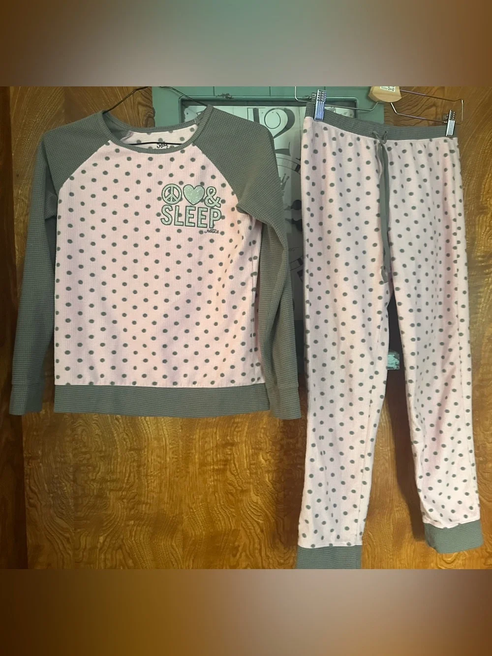 Justice Pink & Olive Polka Dot Pajama Set - Peace Love & Sleep